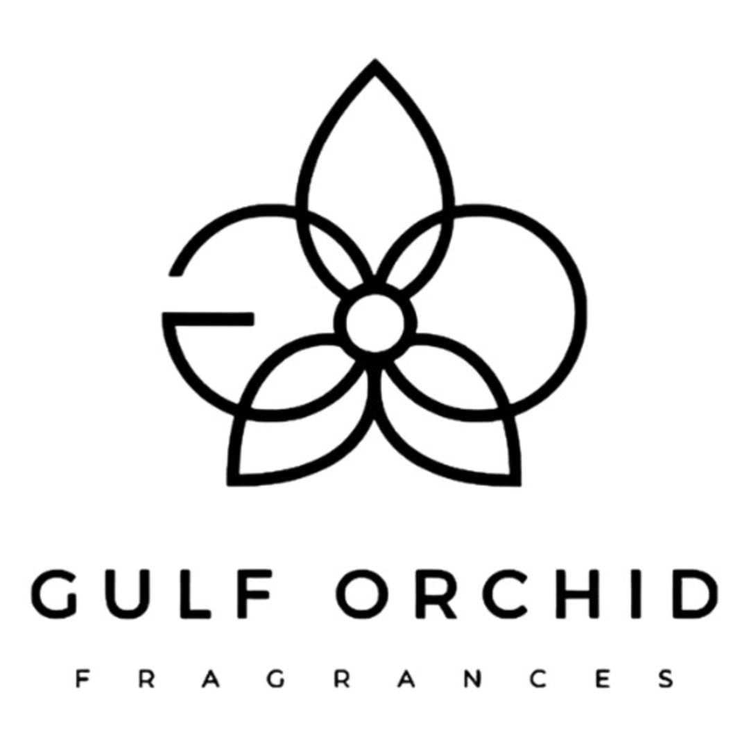 Botella de perfume Gulf Orchid con diseño elegante y exótico, aroma dulce, amaderado y especiado