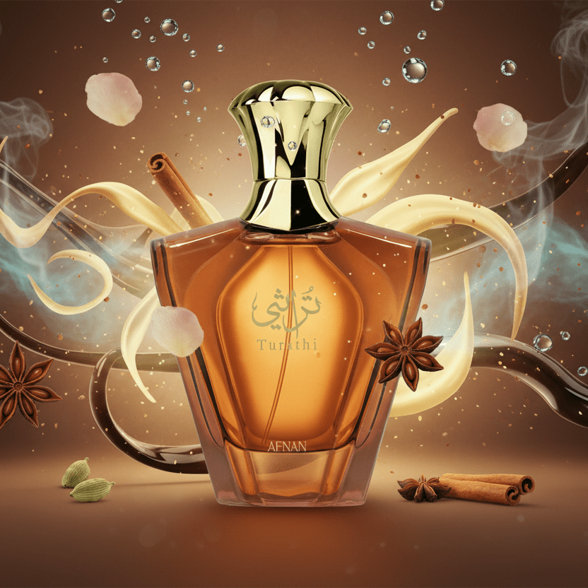 Perfume Afnan Turathi Brown Homme botella elegante madera y especias masculino