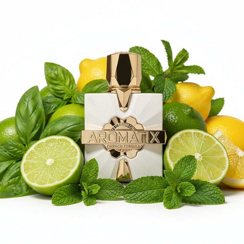 Botella de Aromatix Platine Blanc Extrait de Parfum con notas frescas de menta y lima