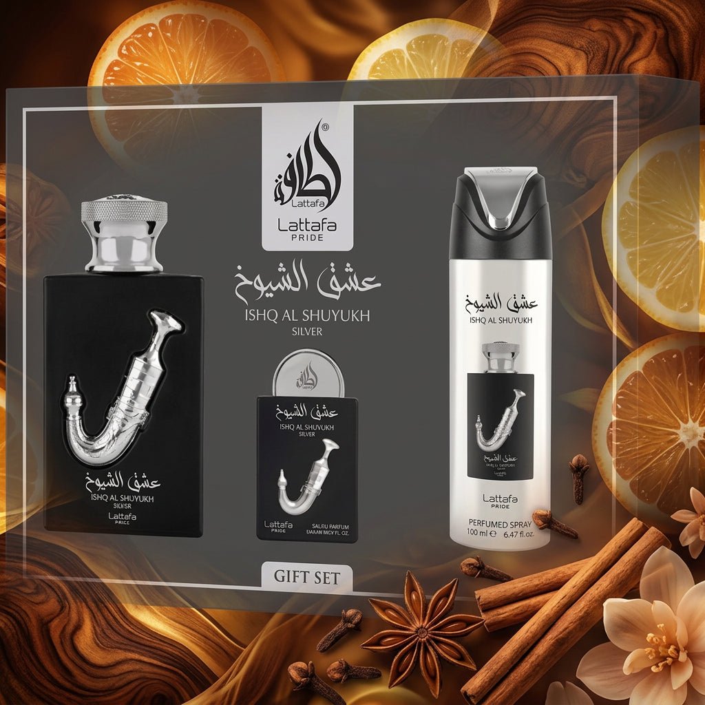 Gift set Ishq Al Shuyukh Silver de Lattafa - Aromatix RD