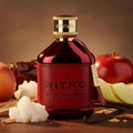 Frasco de Nitro Red Intensely Dumont con fondo rojo intenso y diseño elegante que refleja fragancia masculina vibrante y audaz.