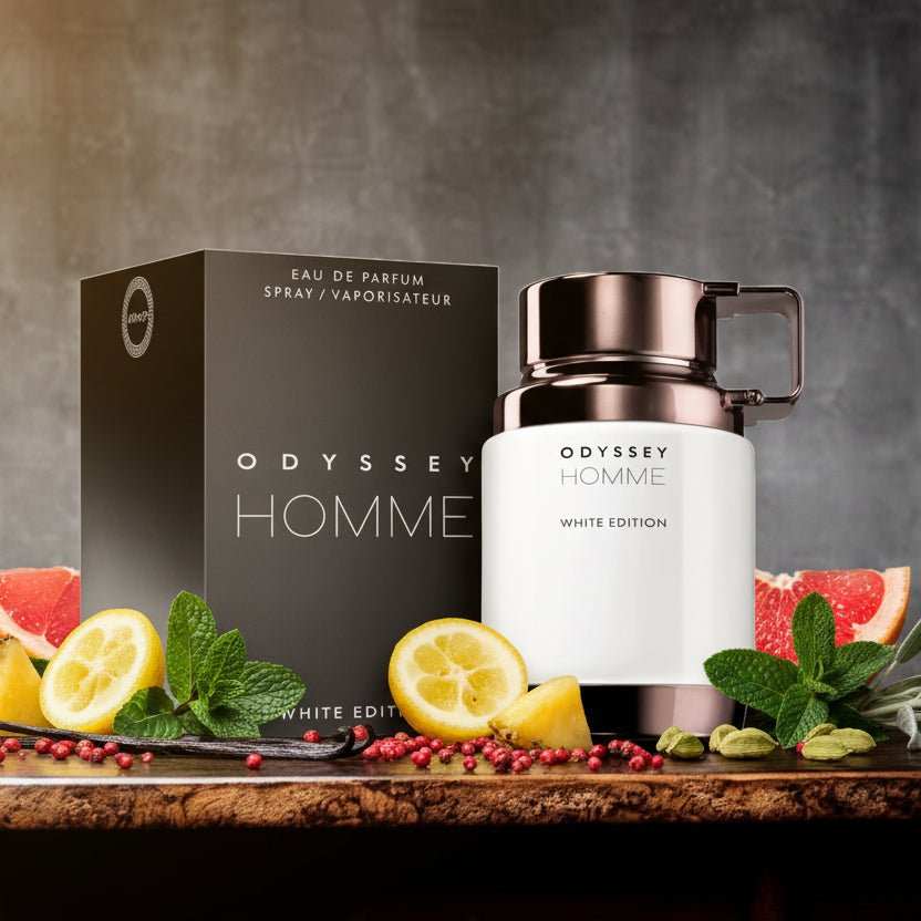 Frasco blanco de perfume masculino Armaf Odyssey Homme White Edition 100ml con diseño tipo termo