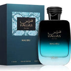 Perfume Rasasi Hawas Malibu con notas frutales y aroma fresco veraniego