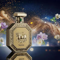 Botella de perfume Taurus French Avenue con diseño elegante y notas florales, almizcladas y amaderadas.