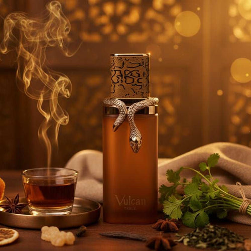 Frasco Vulcan Sable French Avenue marrón dorado de 100 ml con notas de whisky y vainilla